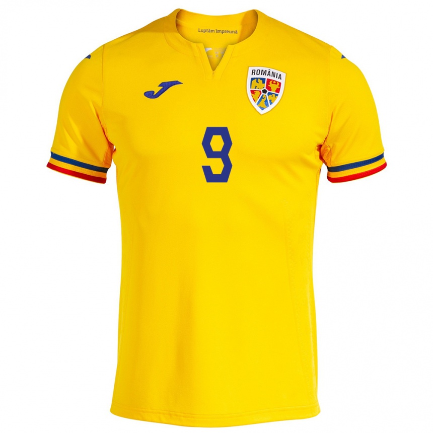 Men Football Romania George Pușcaș #9 Yellow Home Jersey 24-26 T-Shirt