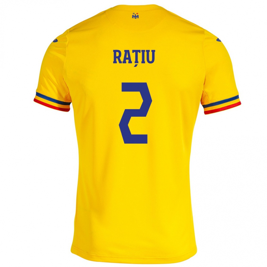 Men Football Romania Andrei Rațiu #2 Yellow Home Jersey 24-26 T-Shirt