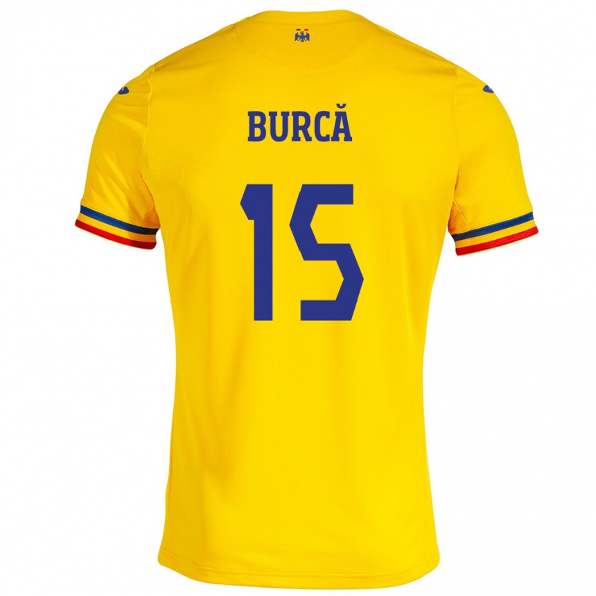 Men Football Romania Andrei Burcă #15 Yellow Home Jersey 24-26 T-Shirt