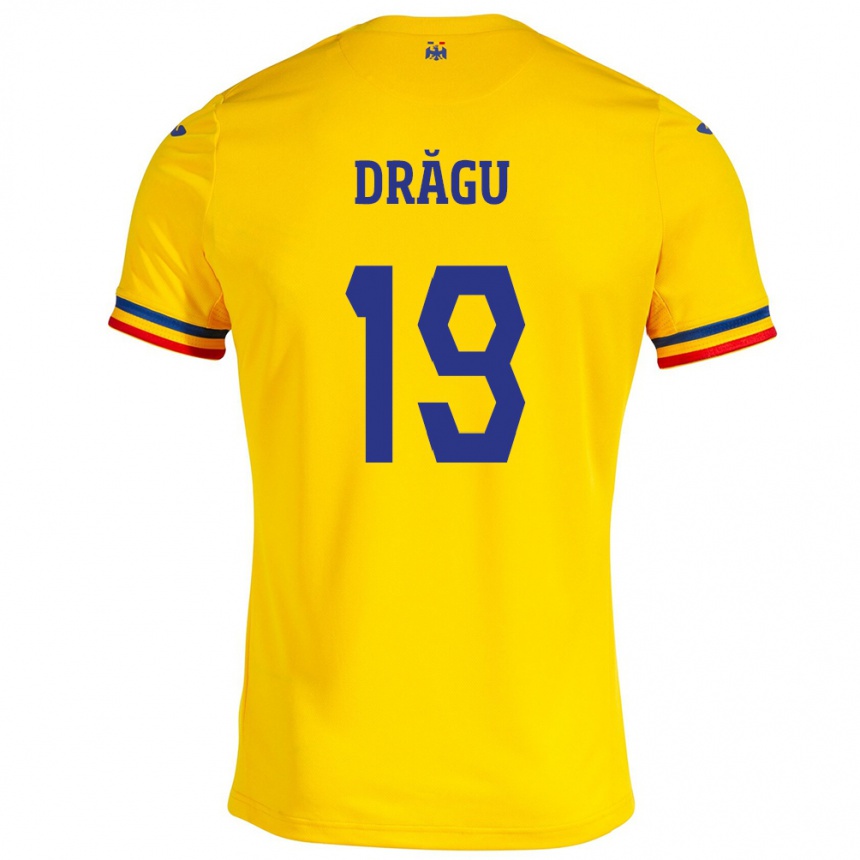 Men Football Romania Denis Drăguş #19 Yellow Home Jersey 24-26 T-Shirt
