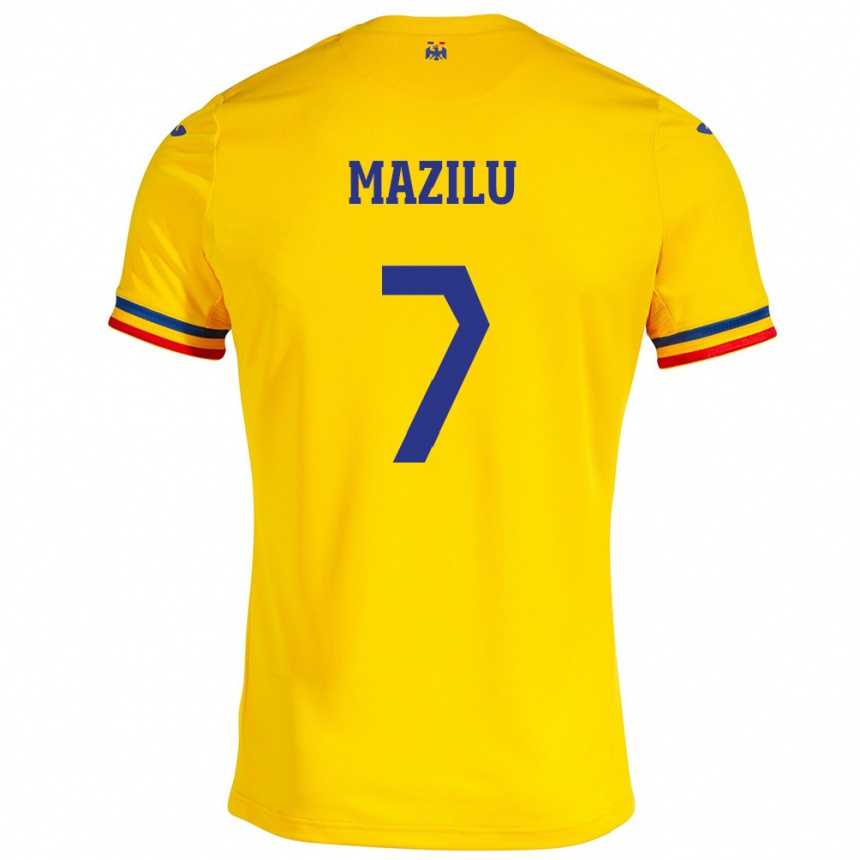 Men Football Romania Adrian Mazilu #7 Yellow Home Jersey 24-26 T-Shirt