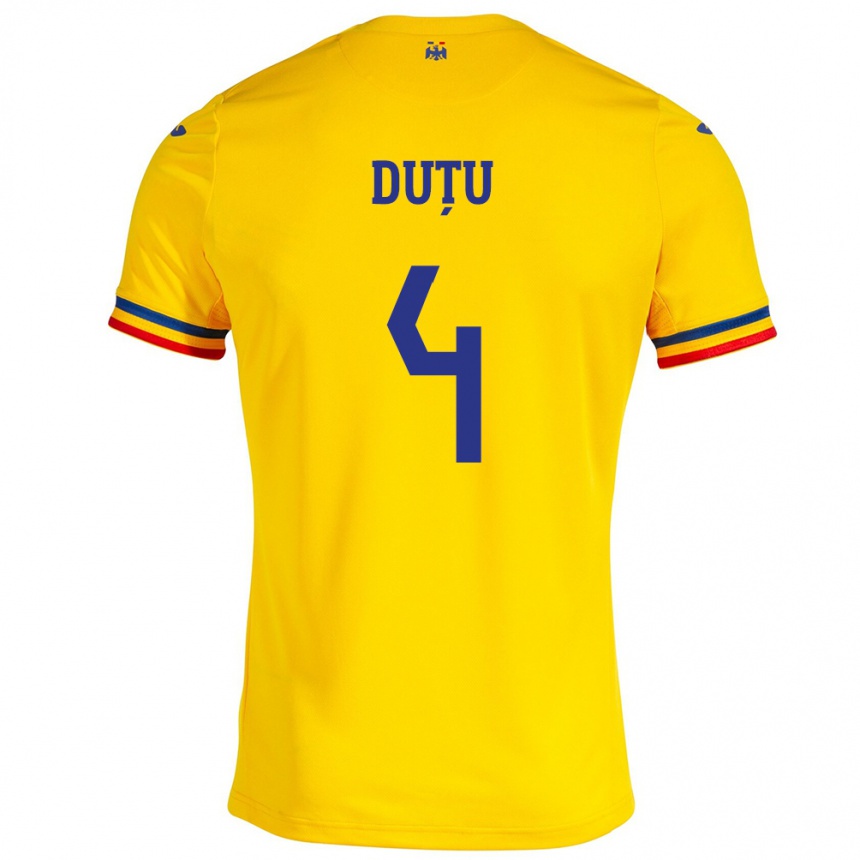 Men Football Romania Ștefan Duțu #4 Yellow Home Jersey 24-26 T-Shirt