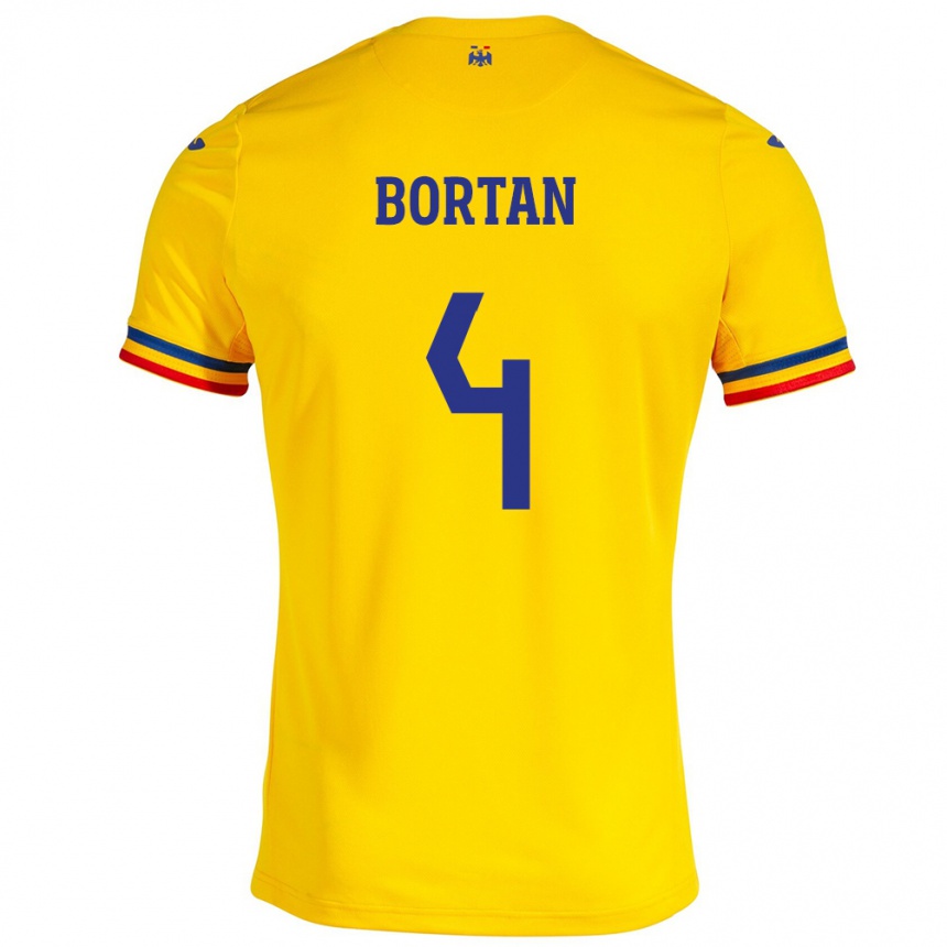 Men Football Romania Ioana Bortan #4 Yellow Home Jersey 24-26 T-Shirt