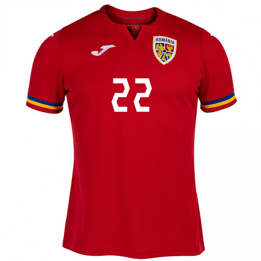 Men Football Romania Vladislav Blănuță #22 Red Away Jersey 24-26 T-Shirt