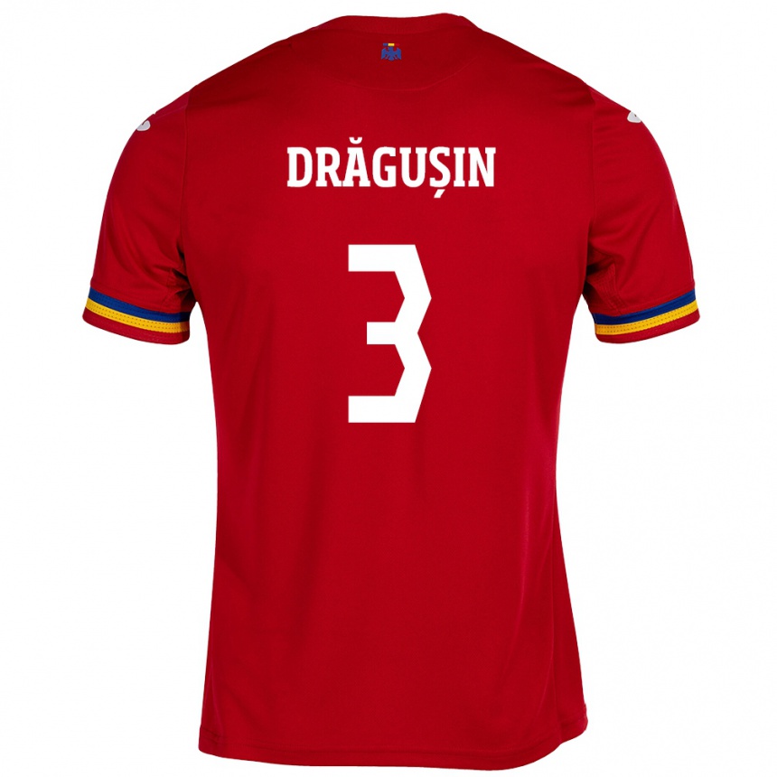 Men Football Romania Radu Drăgușin #3 Red Away Jersey 24-26 T-Shirt