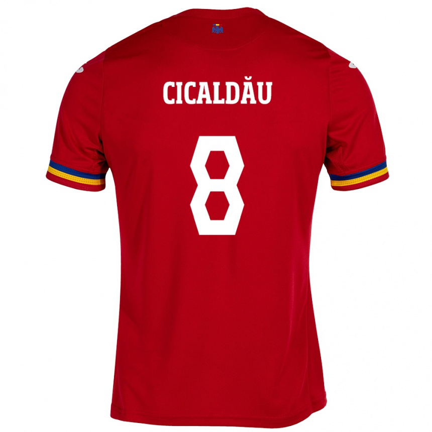 Men Football Romania Alexandru Cicâldău #8 Red Away Jersey 24-26 T-Shirt