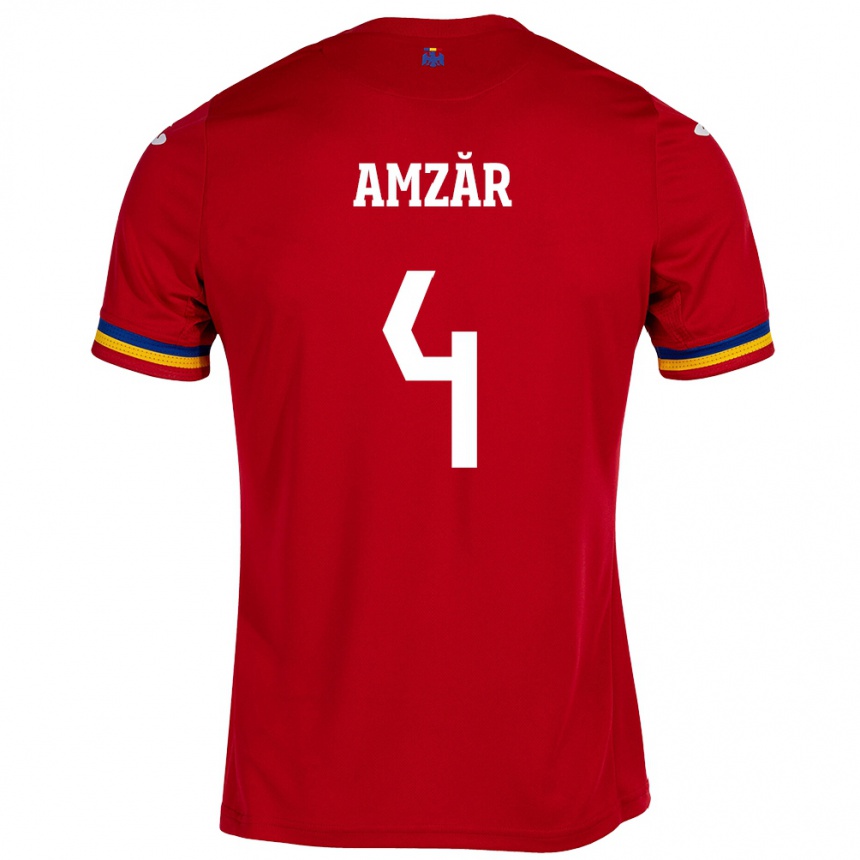 Men Football Romania Costin Amzăr #4 Red Away Jersey 24-26 T-Shirt