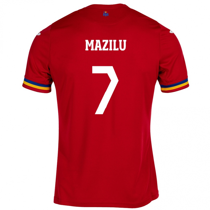 Men Football Romania Adrian Mazilu #7 Red Away Jersey 24-26 T-Shirt