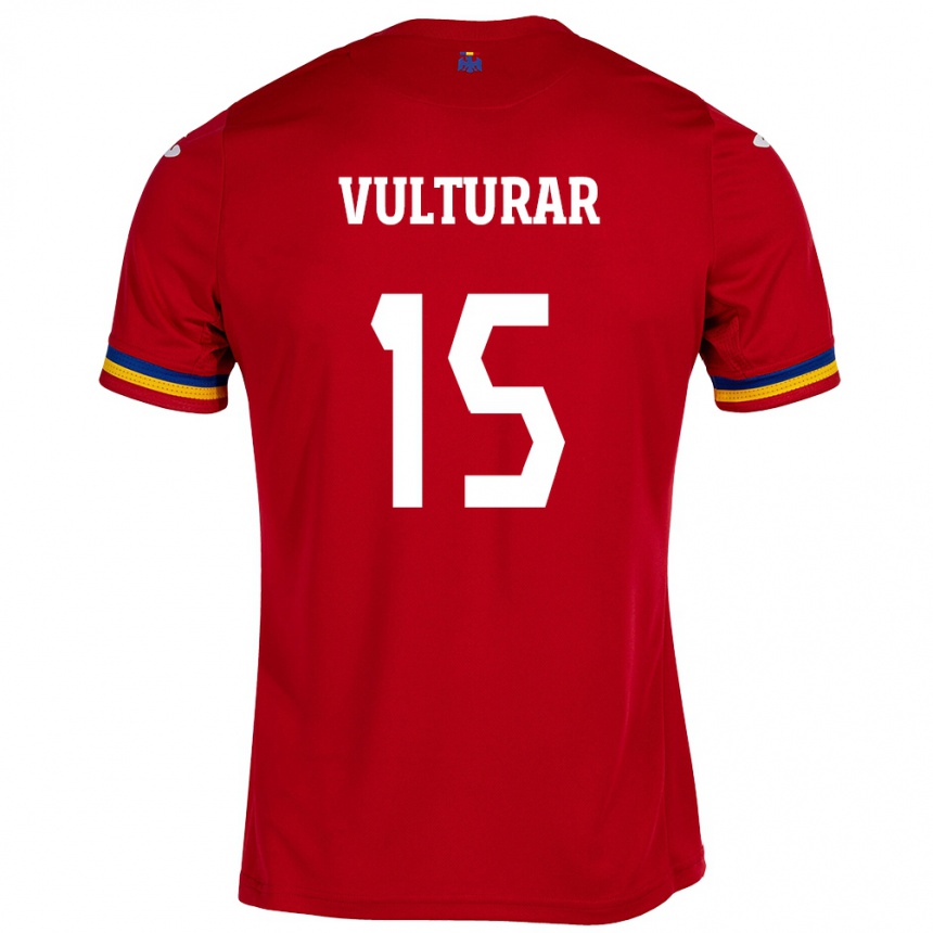 Men Football Romania Cătălin Vulturar #15 Red Away Jersey 24-26 T-Shirt