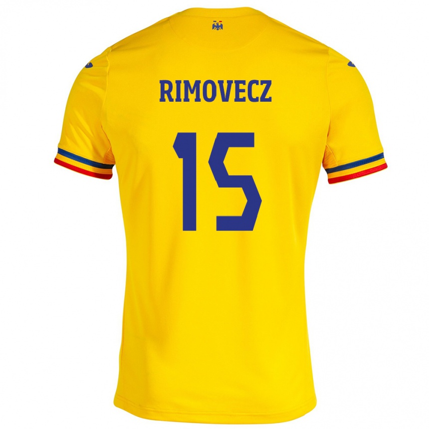 Women Football Romania Sergiu Rimovecz #15 Yellow Home Jersey 24-26 T-Shirt