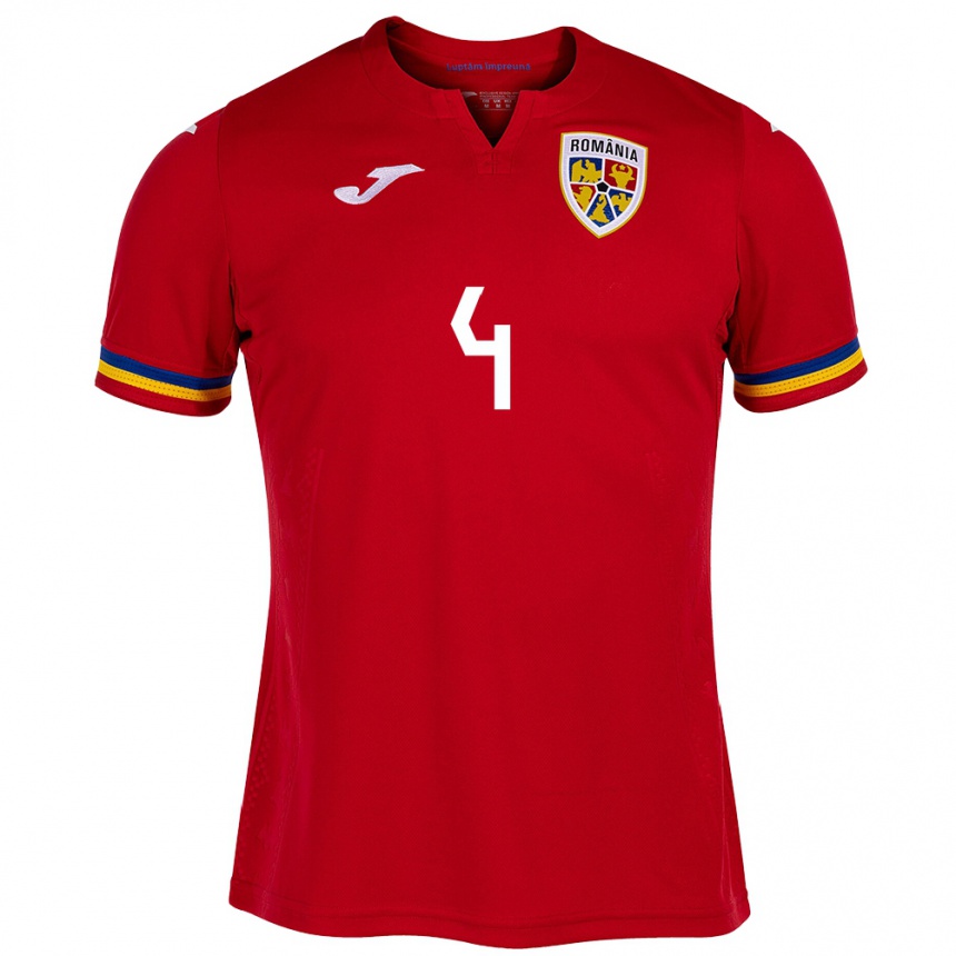 Women Football Romania Costin Amzăr #4 Red Away Jersey 24-26 T-Shirt