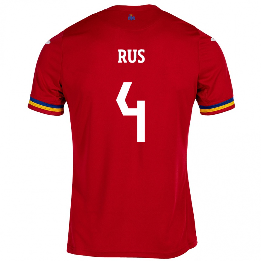 Women Football Romania Adrian Rus #4 Red Away Jersey 24-26 T-Shirt