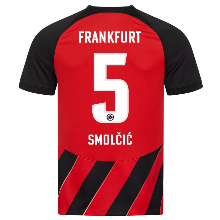 Kids Football Hrvoje Smolcic #5 Red Black Home Jersey 2023/24 T-Shirt