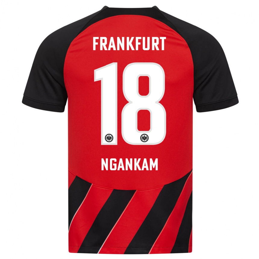 Kids Football Jessic Ngankam #18 Red Black Home Jersey 2023/24 T-Shirt