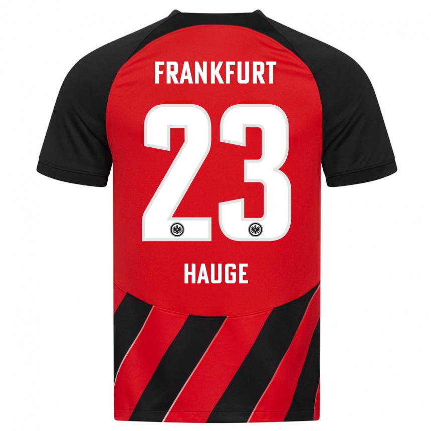 Kids Football Jens Petter Hauge #23 Red Black Home Jersey 2023/24 T-Shirt