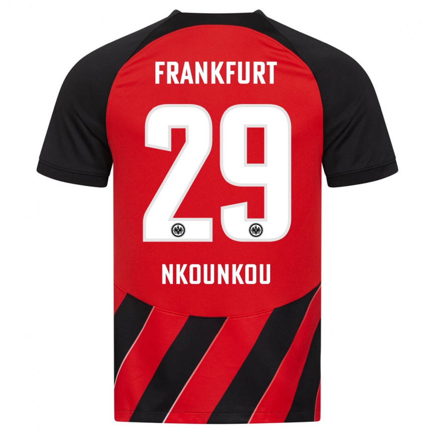 Kids Football Niels Nkounkou #29 Red Black Home Jersey 2023/24 T-Shirt