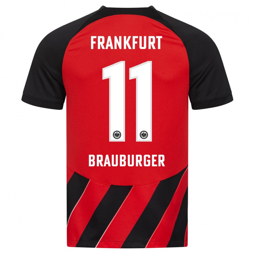 Kids Football Maximilian Brauburger #11 Red Black Home Jersey 2023/24 T-Shirt