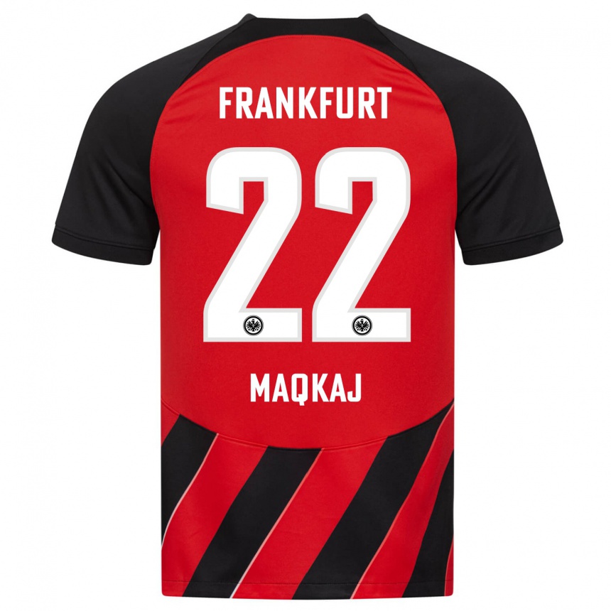 Kids Football Dritan Maqkaj #22 Red Black Home Jersey 2023/24 T-Shirt