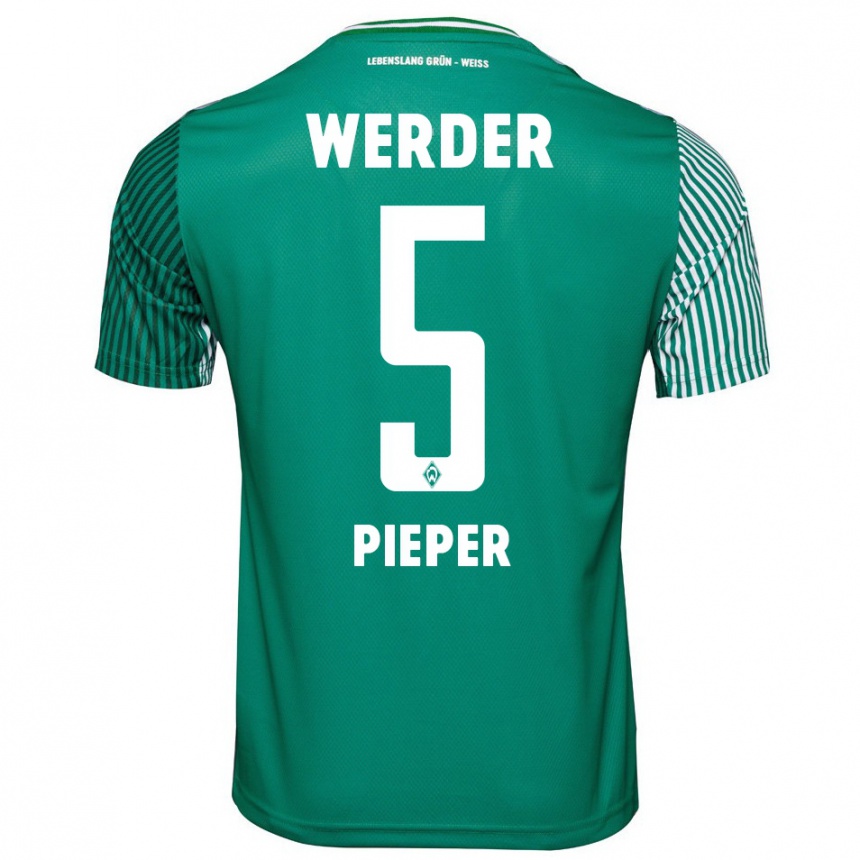 Kids Football Amos Pieper #5 Green Home Jersey 2023/24 T-Shirt