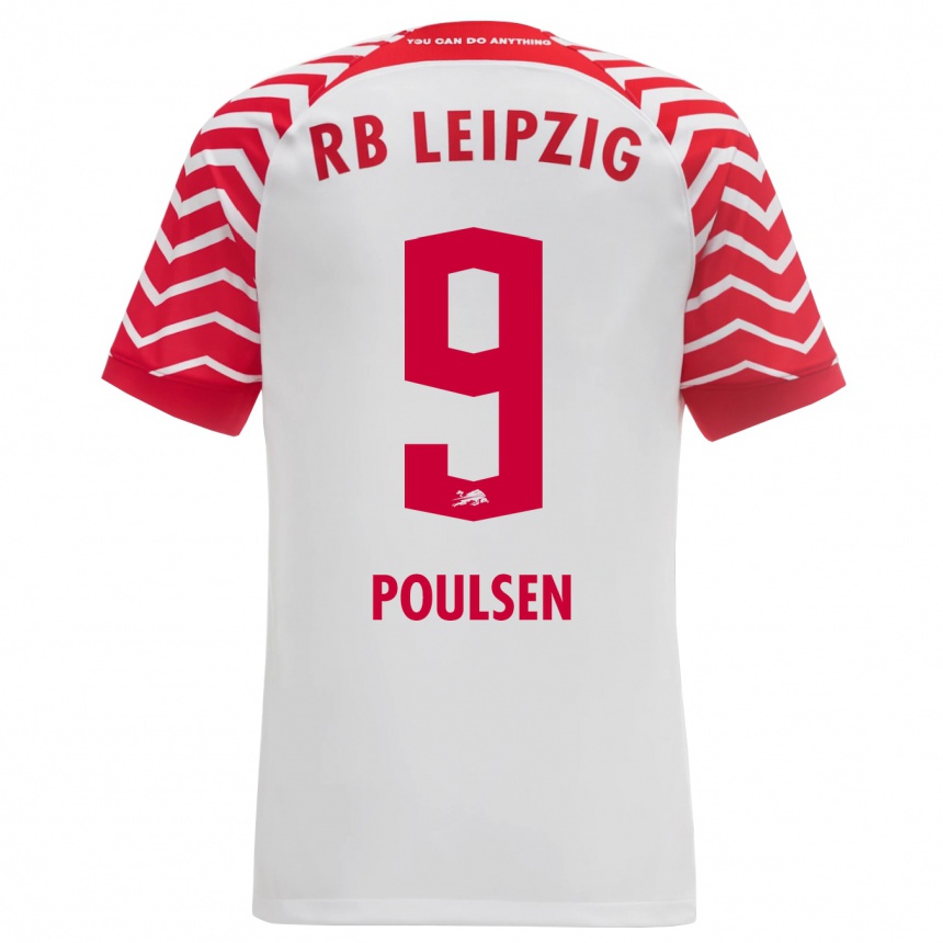 Kids Football Yussuf Poulsen #9 White Home Jersey 2023/24 T-Shirt