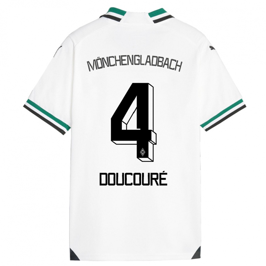 Kids Football Mamadou Doucouré #4 White Green Home Jersey 2023/24 T-Shirt