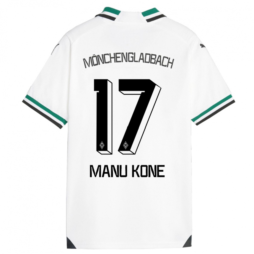 Kids Football Manu Koné #17 White Green Home Jersey 2023/24 T-Shirt