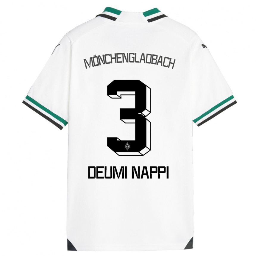 Kids Football Dimitrie Deumi Nappi #3 White Green Home Jersey 2023/24 T-Shirt