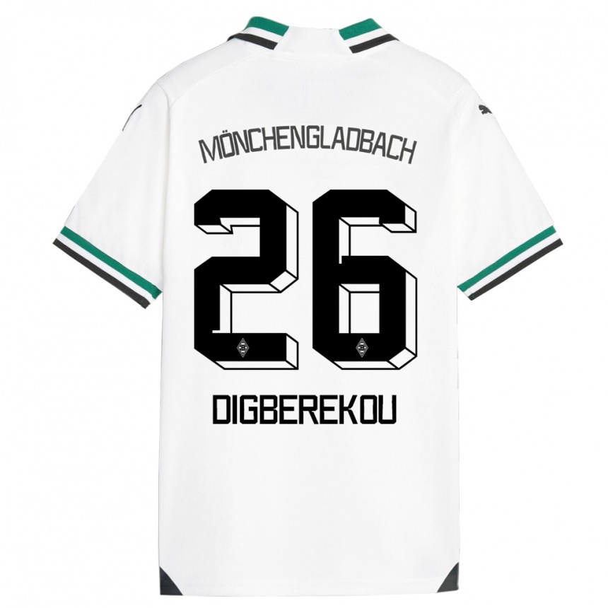 Kids Football Ibrahim Digberekou #26 White Green Home Jersey 2023/24 T-Shirt