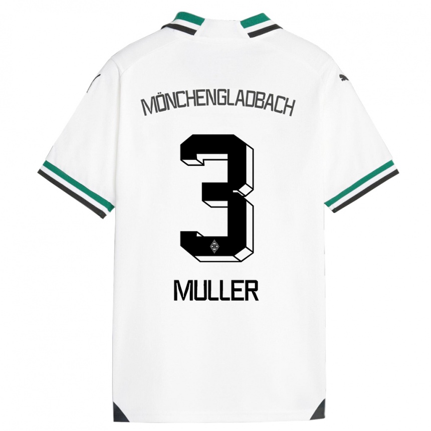 Kids Football Barbara Müller #3 White Green Home Jersey 2023/24 T-Shirt