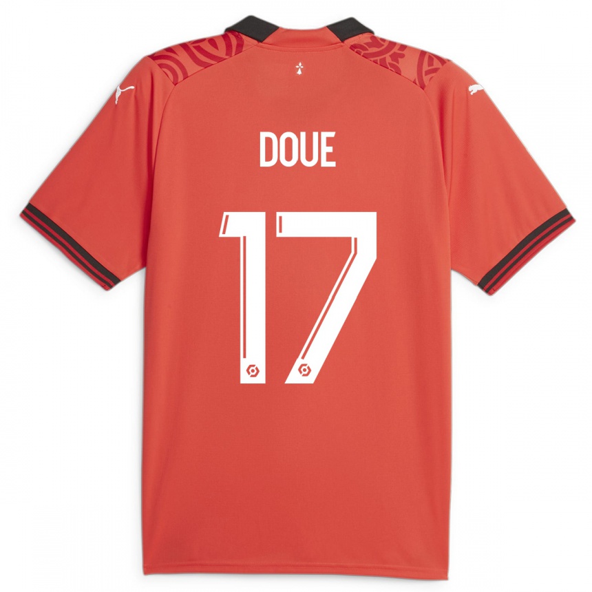 Kids Football Guéla Doué #17 Red Home Jersey 2023/24 T-Shirt