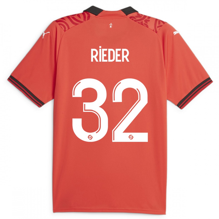 Kids Football Fabian Rieder #32 Red Home Jersey 2023/24 T-Shirt