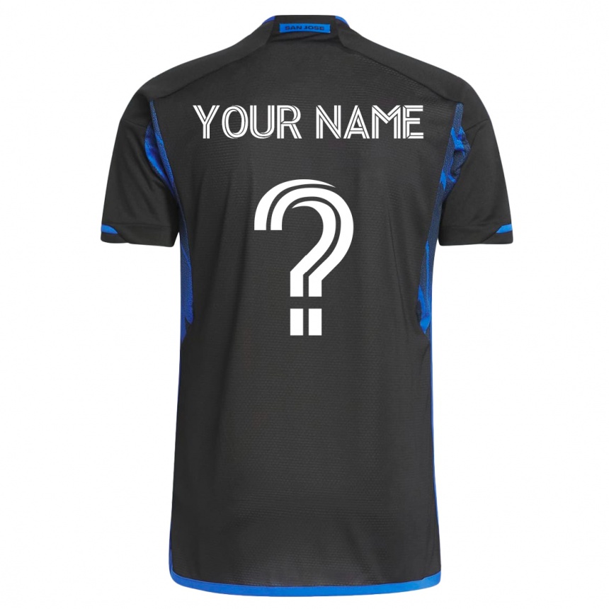 Kids Football Your Name #0 Blue Black Home Jersey 2023/24 T-Shirt
