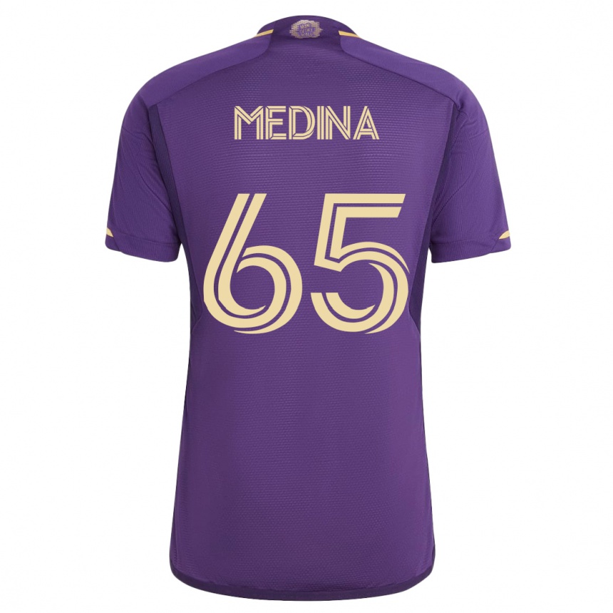Kids Football Cristian Medina #65 Violet Home Jersey 2023/24 T-Shirt