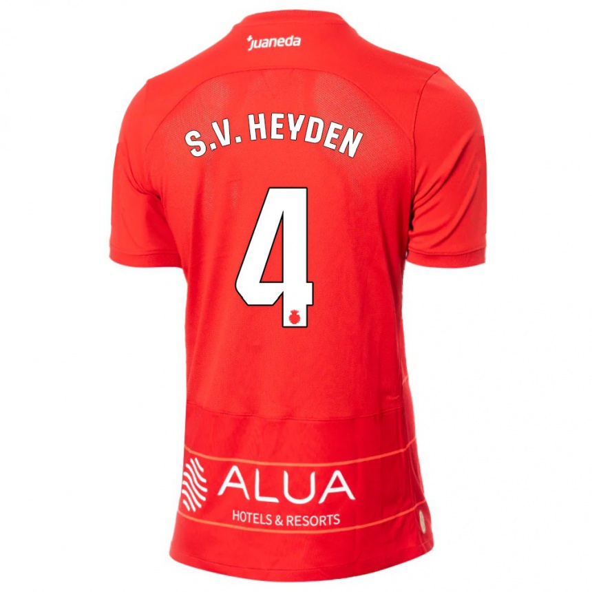 Kids Football Siebe Van Der Heyden #4 Red Home Jersey 2023/24 T-Shirt