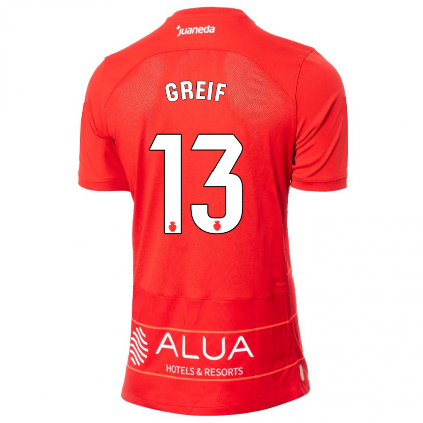 Kids Football Dominik Greif #13 Red Home Jersey 2023/24 T-Shirt