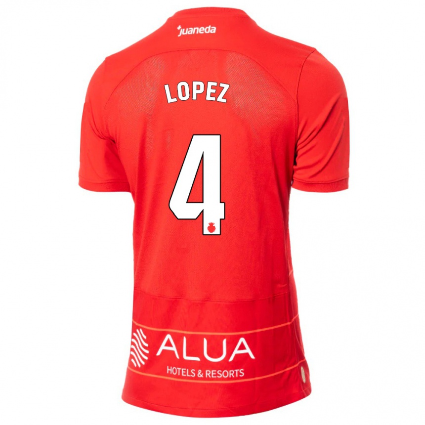 Kids Football David López #4 Red Home Jersey 2023/24 T-Shirt