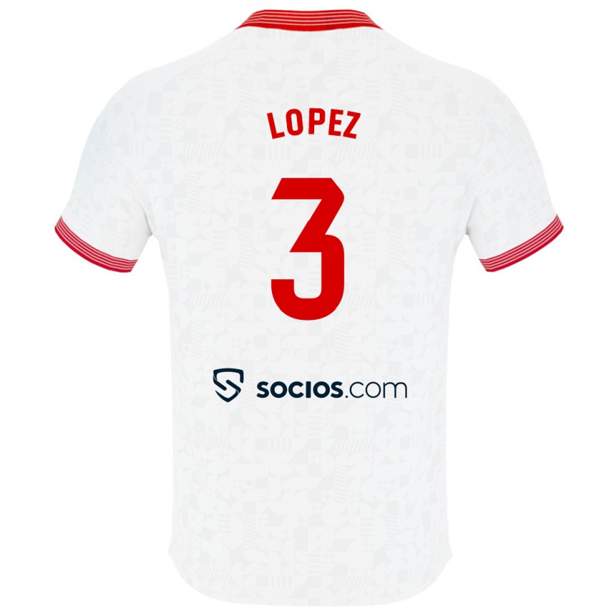 Kids Football David López #3 White Home Jersey 2023/24 T-Shirt