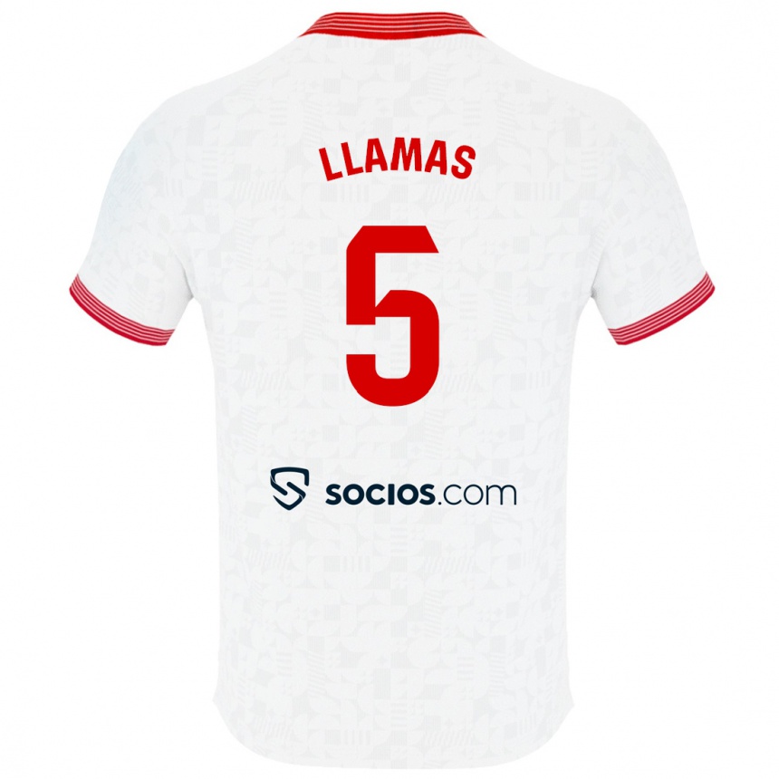 Kids Football Eva Llamas Hernández #5 White Home Jersey 2023/24 T-Shirt