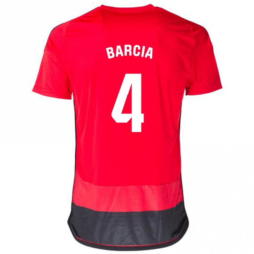 Kids Football Sergio Barcia #4 Red Black Home Jersey 2023/24 T-Shirt