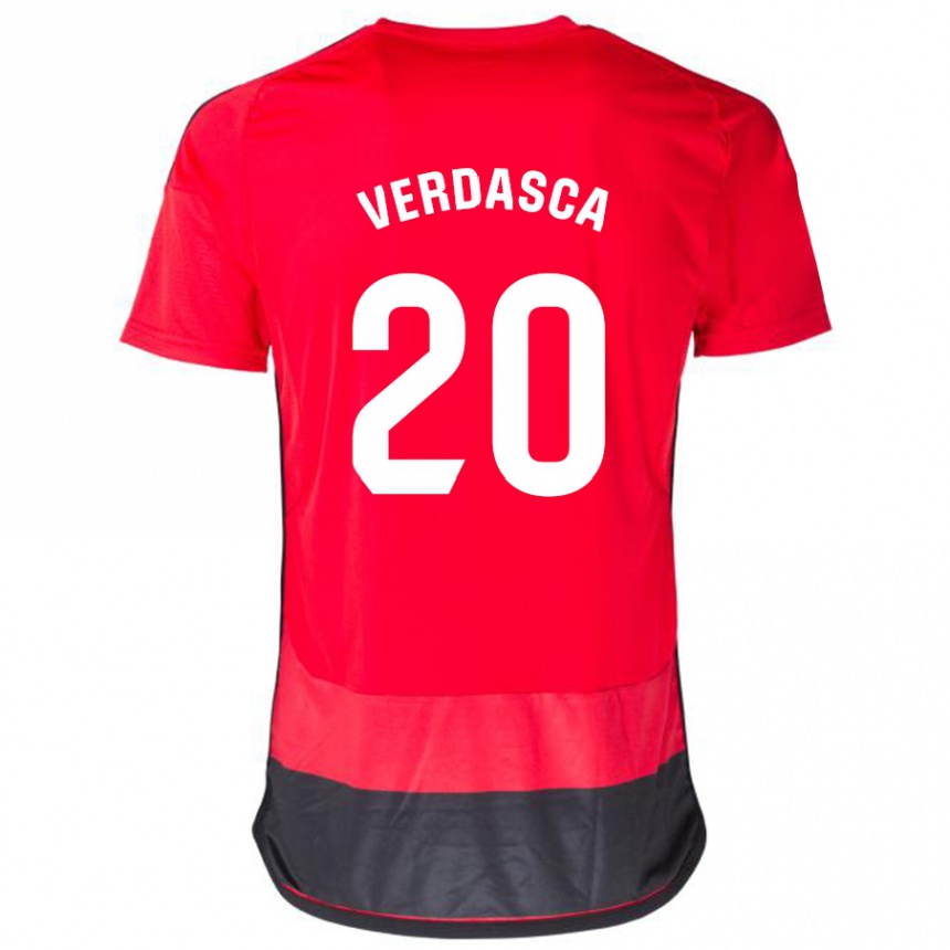 Kids Football Diogo Verdasca #20 Red Black Home Jersey 2023/24 T-Shirt