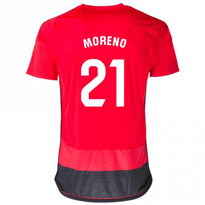 Kids Football Diego Moreno #21 Red Black Home Jersey 2023/24 T-Shirt