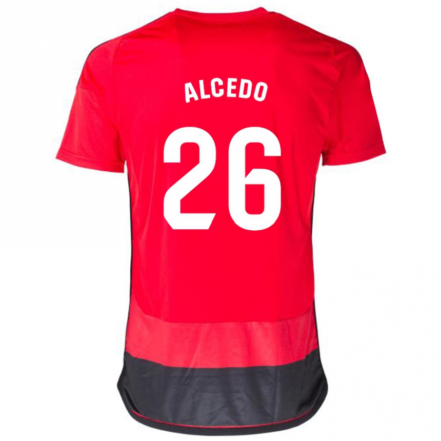 Kids Football Juan María Alcedo #26 Red Black Home Jersey 2023/24 T-Shirt