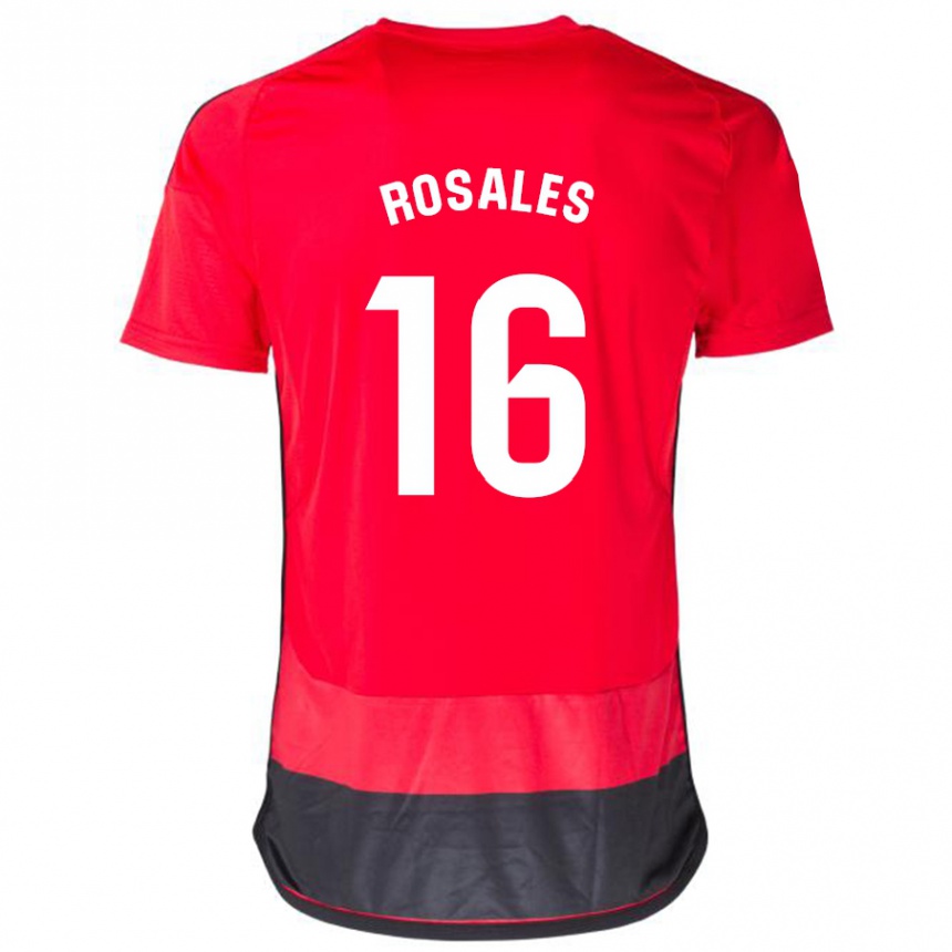 Kids Football Diego Rosales #16 Red Black Home Jersey 2023/24 T-Shirt