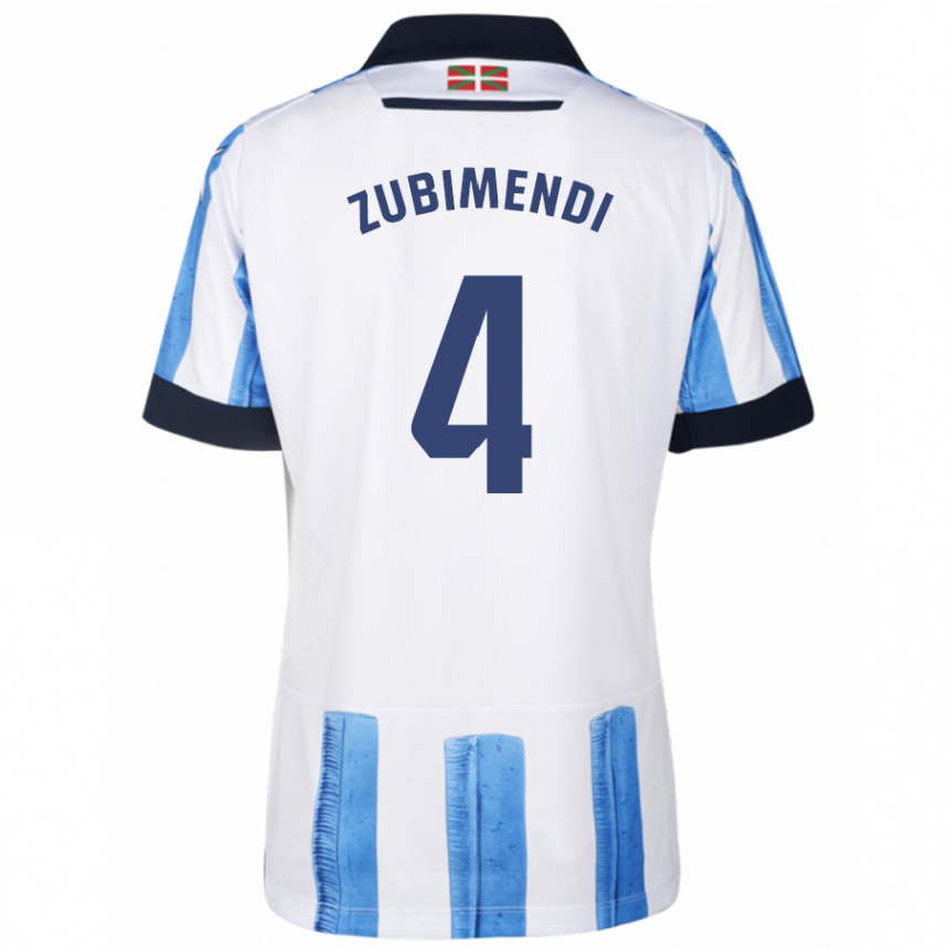 Kids Football Martín Zubimendi #4 Blue White Home Jersey 2023/24 T-Shirt