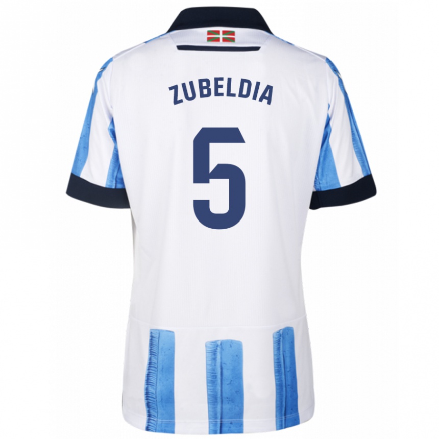 Kids Football Igor Zubeldia #5 Blue White Home Jersey 2023/24 T-Shirt