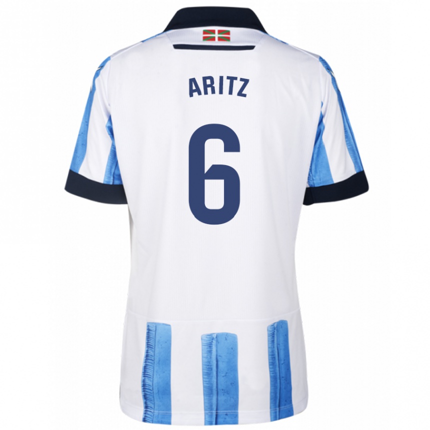 Kids Football Aritz Elustondo #6 Blue White Home Jersey 2023/24 T-Shirt