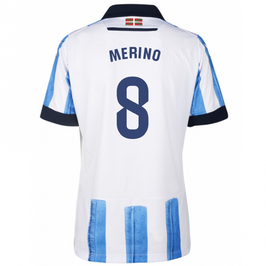 Kids Football Mikel Merino #8 Blue White Home Jersey 2023/24 T-Shirt