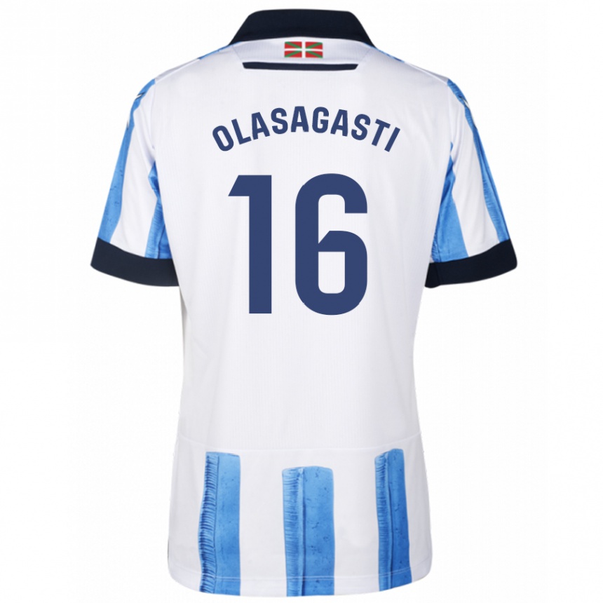 Kids Football Jon Ander Olasagasti #16 Blue White Home Jersey 2023/24 T-Shirt