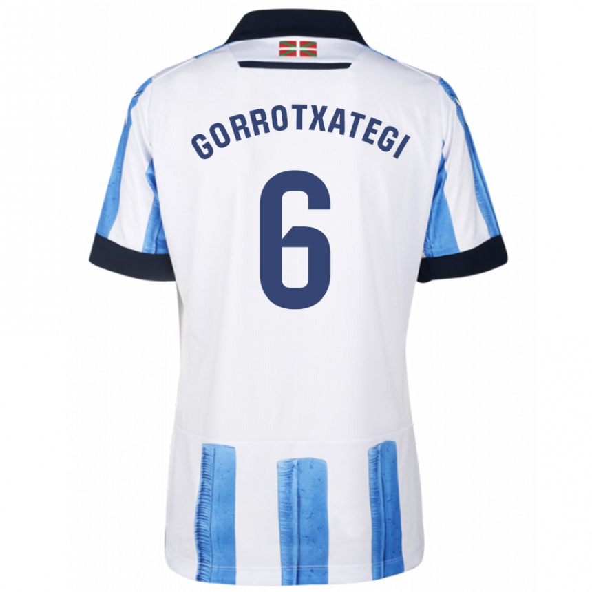 Kids Football Jon Gorrotxategi #6 Blue White Home Jersey 2023/24 T-Shirt