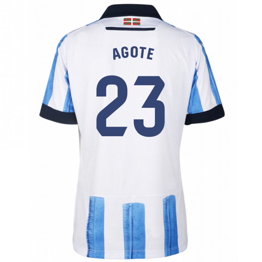 Kids Football Unax Agote #23 Blue White Home Jersey 2023/24 T-Shirt